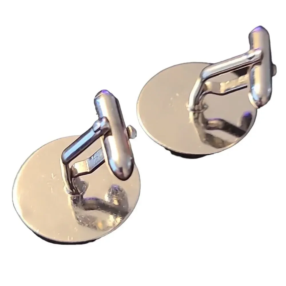 Vintage Silver Tone Disc‎ & Rhinestone Swank Men's Cufflinks